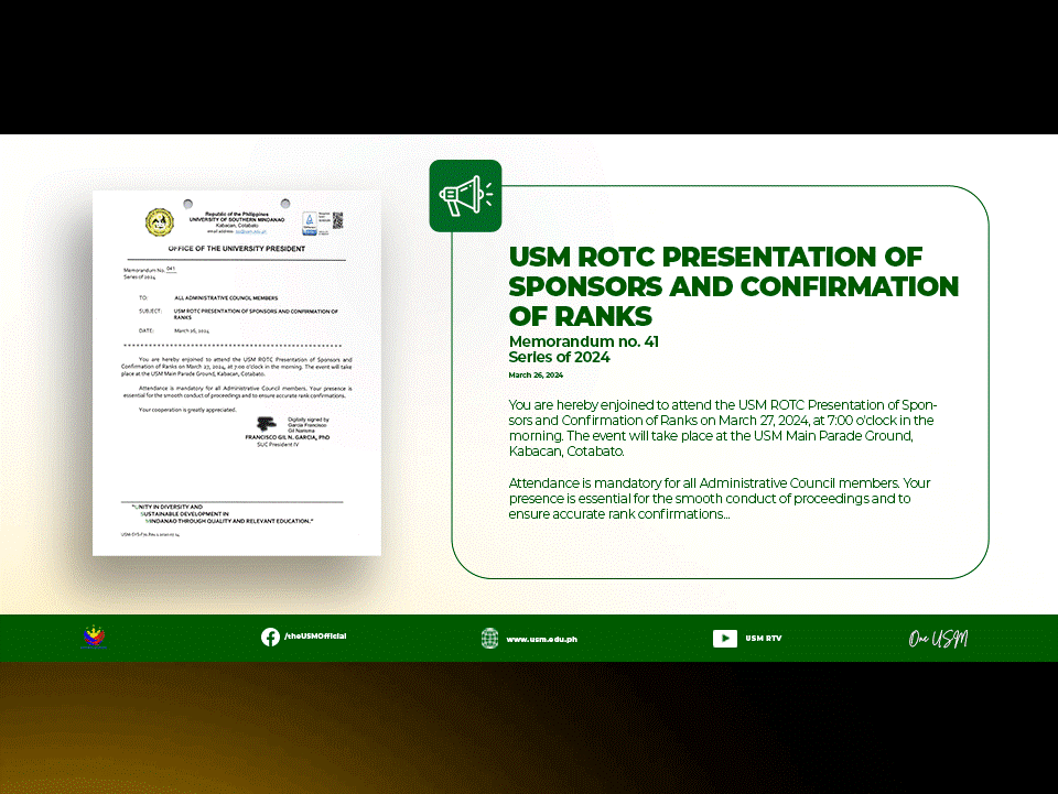 Memorandum No. 41 S. 2024: USM ROTC Presentation of Sponsors and ...